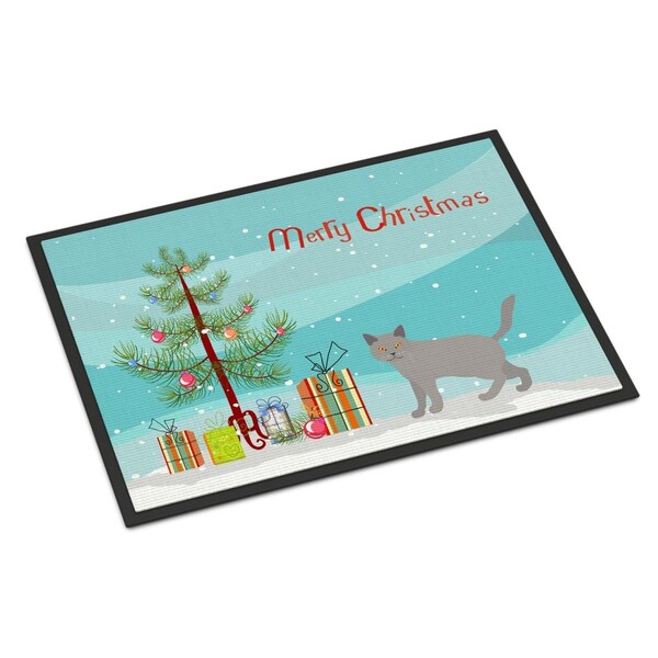Carolines Treasures 24 x 36 in. Chartreux No.2 Cat Merry Christmas Indoor or Outdoor Mat CK4583JMAT - main